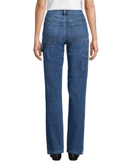 Lands' End Blue Soft Denim High Rise Rail Straight Leg Utility Jeans