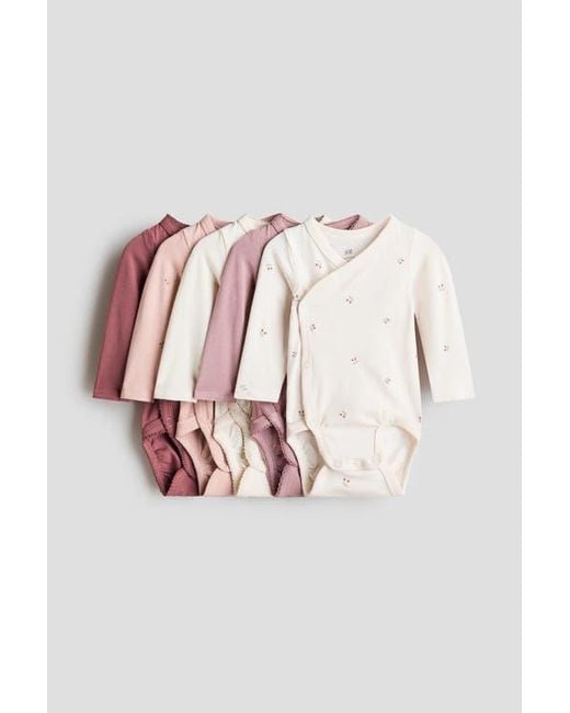 H&M Pink 5-Pack Wrapover Bodysuits for men