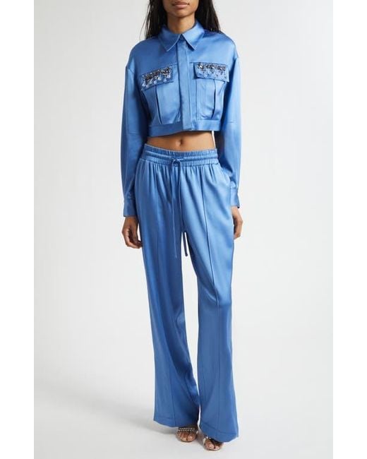 Cinq À Sept Blue Damoni Wide Leg Satin Pants