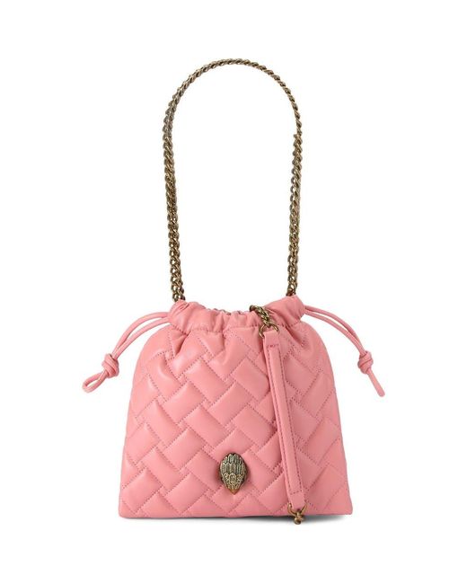 Kurt Geiger Pink Small Kensington Drawstring Quilted Leather Bucket Bag