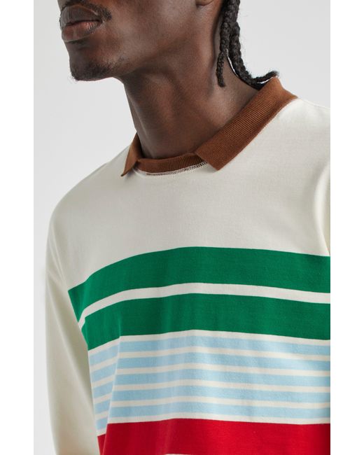 Drake's Multicolor Long Sleeve Stripe Cotton Rugby T-shirt for men