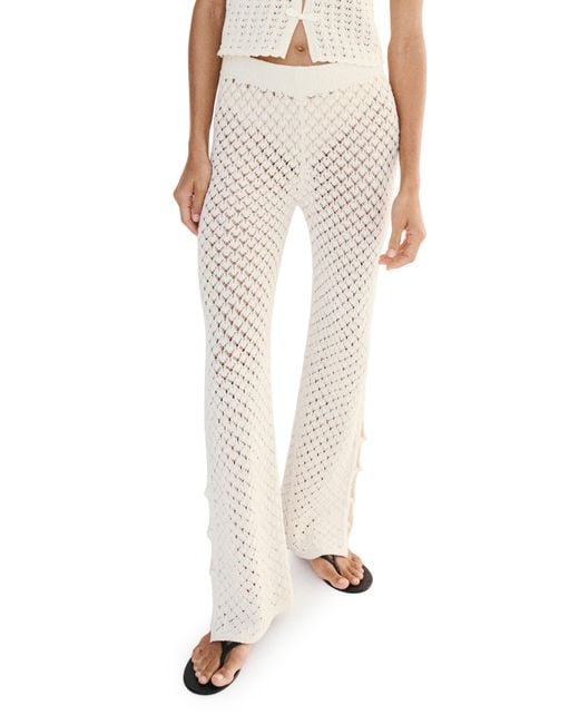 Mango White Openwork Knit Pants