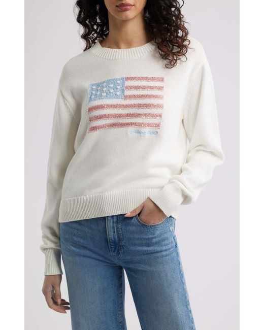 LoveShackFancy White Sequin Flag Cotton Sweater