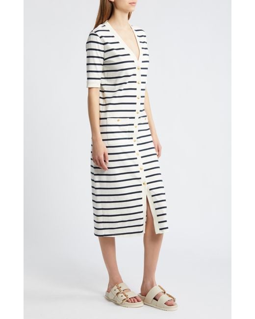 FRAME White Stripe Henley Midi Dress