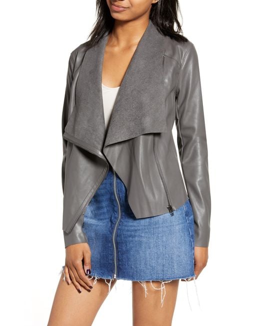 Blank NYC Onto The Next Faux Leather Drape Front Jacket in Gray