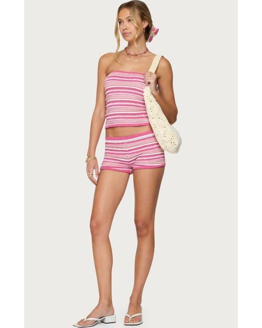Edikted Pink Stripe Knit Strapless Top