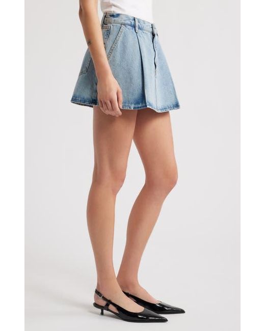 FRAME Blue Pleated Denim Miniskirt