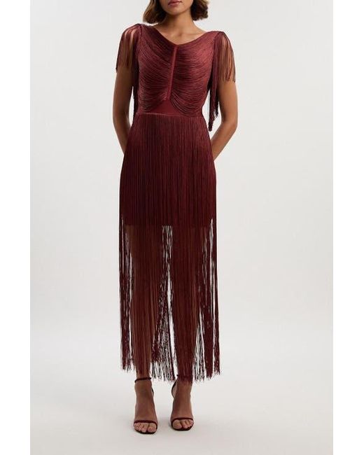 Karen Millen Draped Fringe Mini Dress in Red | Lyst Karen Millen Draped Fringe Mini Dress in Red | Lyst
