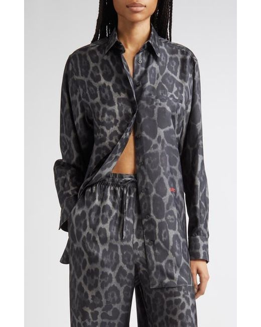 Stella McCartney Black Leopard Print Silk Button-Up Shirt