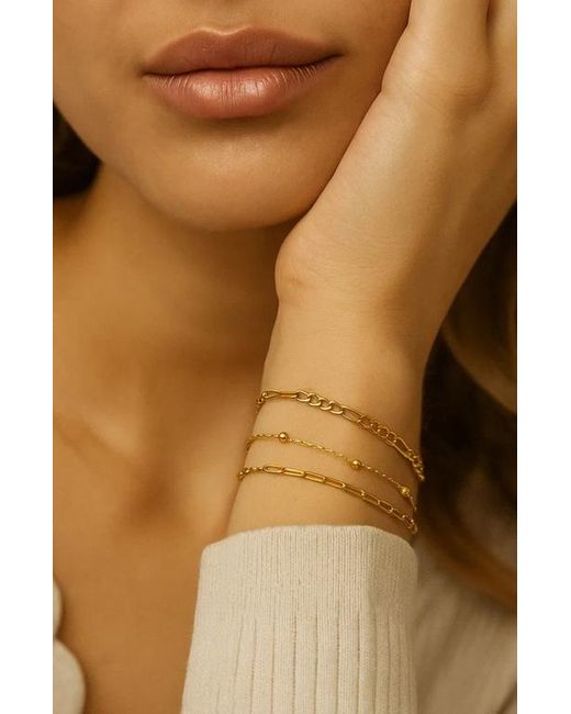 Hollywood Sensation Metallic Adriana 3-Piece Stackable Bracelet Trio Set, Beaded, Figaro, Paperclip Link