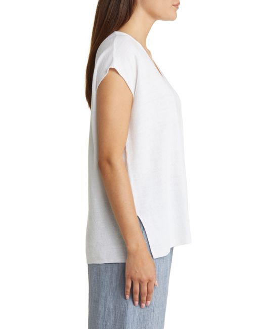 Eileen Fisher White V-neck Organic Linen & Cotton Tunic Sweater