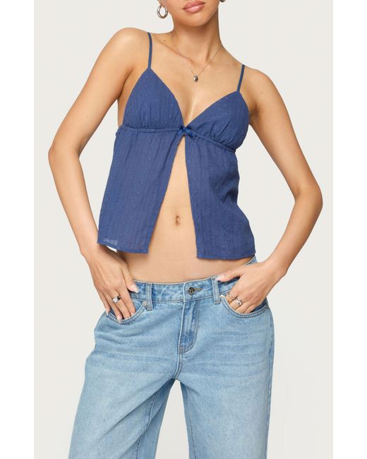 Edikted Blue Otis Eyelet Split Front Camisole