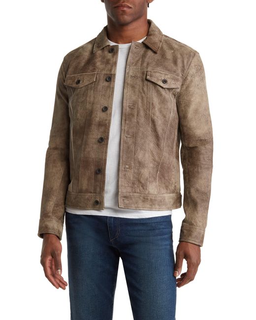 John Varvatos Andrew Leather Trucker Jacket in Natural for Men | Lyst