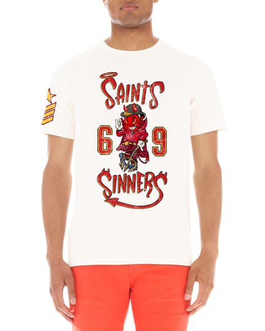 Cult Of Individuality White Saints & Sinners Cotton Graphic T-shirt for men