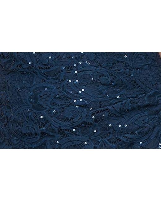 Alex Evenings Blue Sequin Ruched Ruffle A-Line Gown