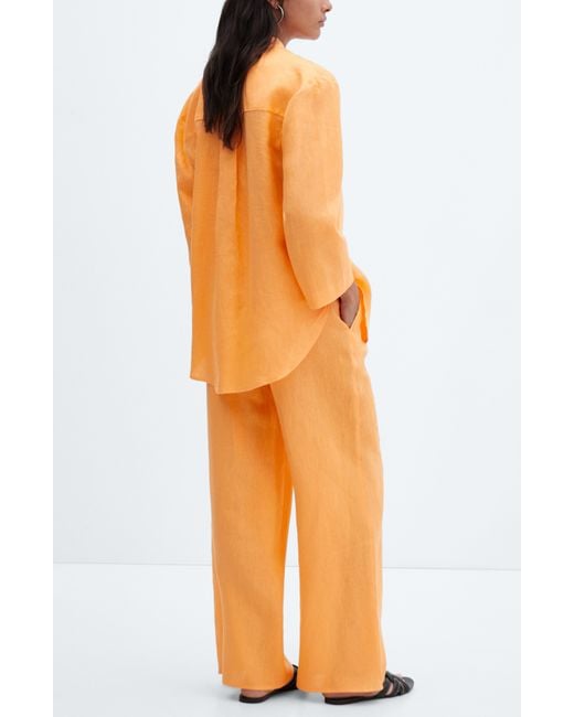 Mango Linen Drawstring Pants in Orange | Lyst
