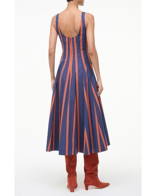 Staud Purple Wells Stripe Stretch Cotton Fit & Flare Midi Dress