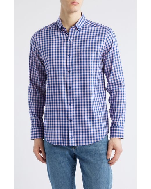 Johnston & Murphy Purple Xc4 Two-Tone Gingham Performance Button-Down Shirt for men