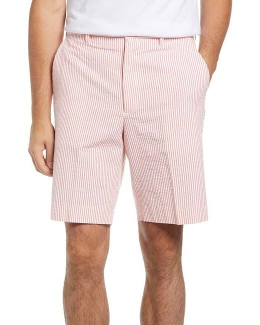 Berle Pink Flat Front Seersucker Shorts for men