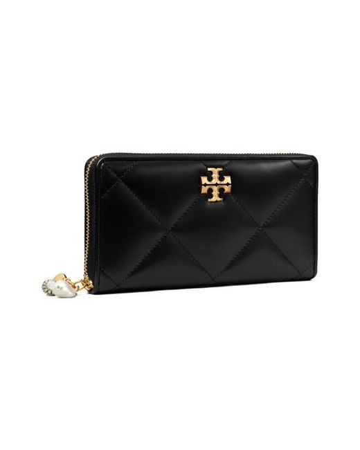 Tory Burch Black Kira Diamond Quilted Charm Zip Wallet