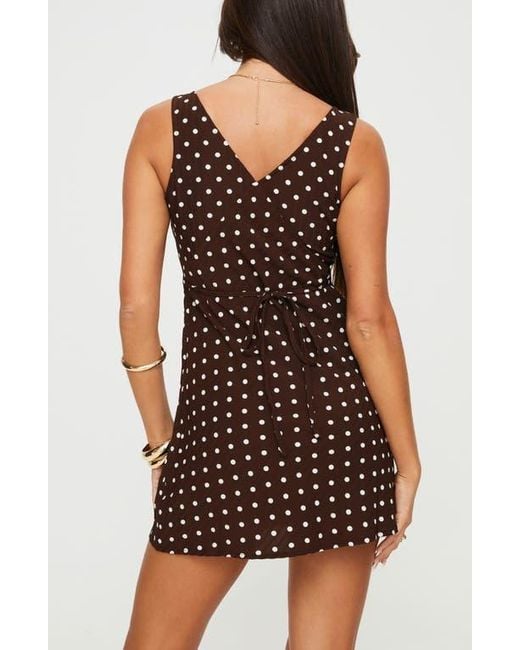 princess polly polka dot dress brown Karolie Halter Plunge Mini Dress Brown | Blue Polka Dot | Brown | Blue Polka Dot | Womens main image 0