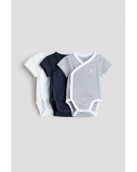 H&M Blue 3-Pack Wrapover Bodysuits for men