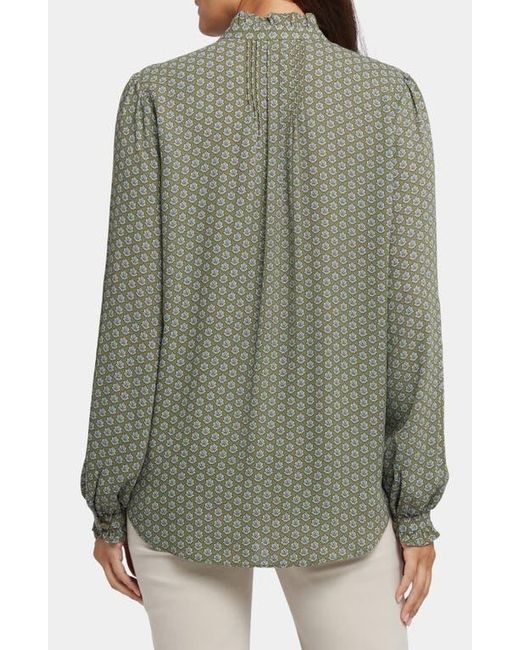 NYDJ Green Pleated Yoke Long Sleeve Peasant Blouse