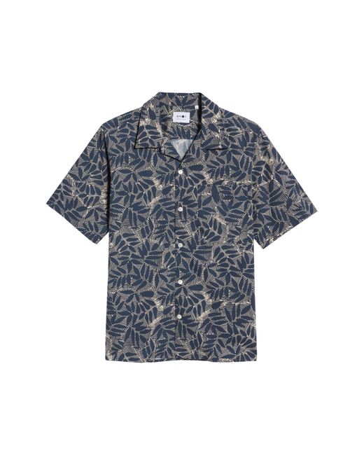 NN07 Blue Julio 5209 Leaf Print Short Sleeve Button-up Camp Shirt for men