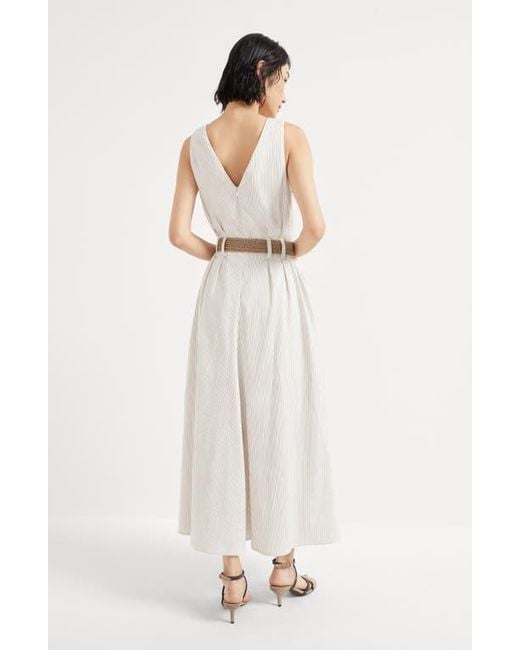 Brunello Cucinelli White Twill Dress With Monili