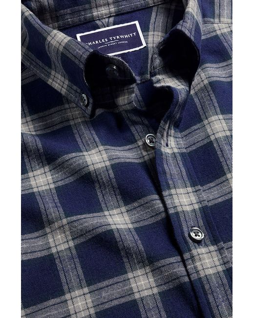 Charles Tyrwhitt Blue Slim Fit Button-down Collar Brushed Flannel Check Shirt for men