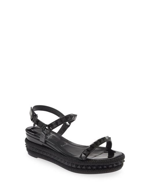 Christian Louboutin Black Pyraclou Glitter Espadrille Wedge Sandal