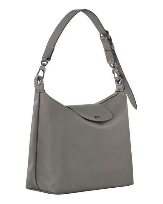 Longchamp Gray Medium Le Pliage Xtra Leather Hobo Bag