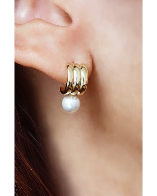 Argento Vivo Sterling Silver Metallic Small Rib Faux Pearl Huggie Hoop Earrings