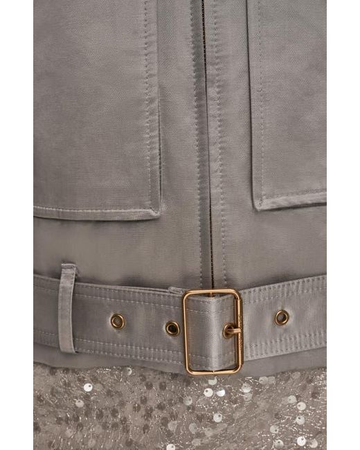 Donna Karan Gray Pocket Cotton Blend Zip Jacket