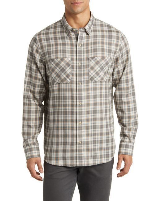 Travis Mathew Gray Cloud Plaid Flannel Button-up Shirt for men