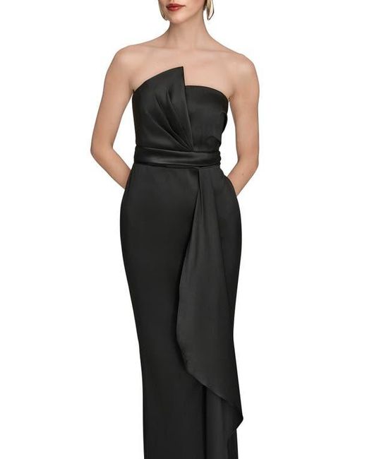 Donna Karan Black Asymmetric Strapless Satin Gown