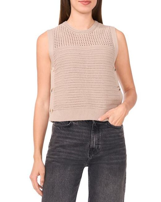 Halogen® Blue Open Stitch Sleeveless Cotton Side Button Sweater