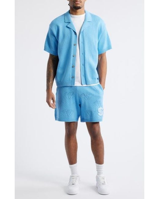 BBCICECREAM Blue Bb Cubic Cotton Pointelle Knit Drawstring Shorts for men