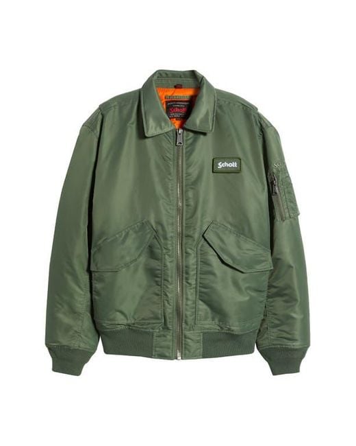 Schott Nyc Green Water Resistant Satin Flight Jacket for men