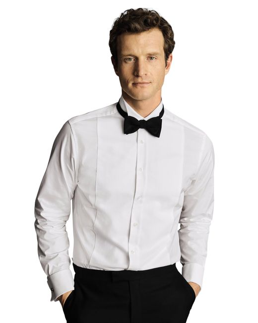 Charles Tyrwhitt White Bib Front Wing Collar Evening Slim Fit Shirt Double Cuff for men