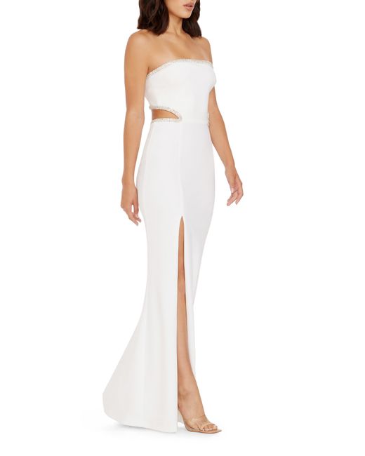 Dress the Population White Ariana Rhinestone Trim Cutout Gown