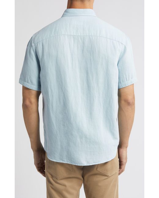 Johnston & Murphy Blue Antique Dyed Linen Blend Short Sleeve Button-down Shirt for men
