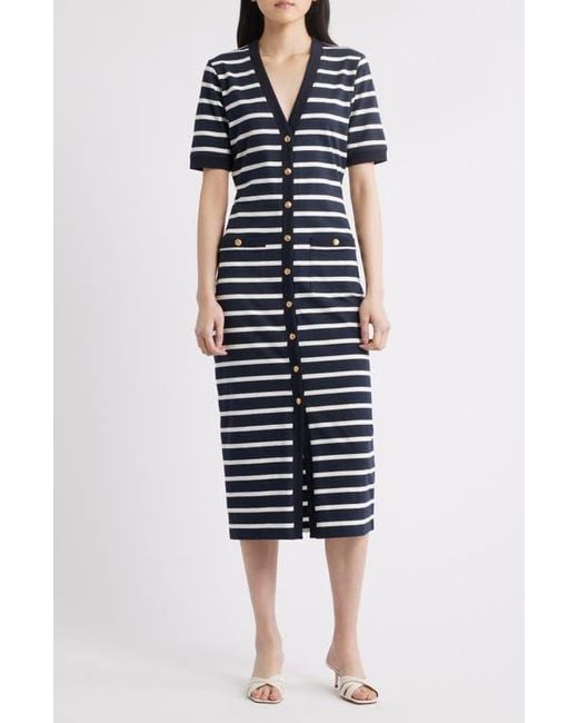 FRAME The Striped Sailor Organic Cotton Midi Dress in Blue | Lyst