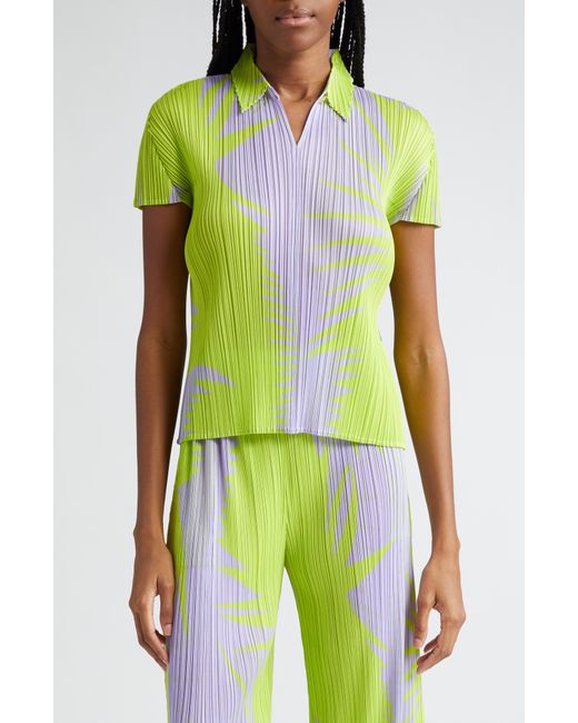 Pleats Please Issey Miyake Green Piquant Print Pleated Top