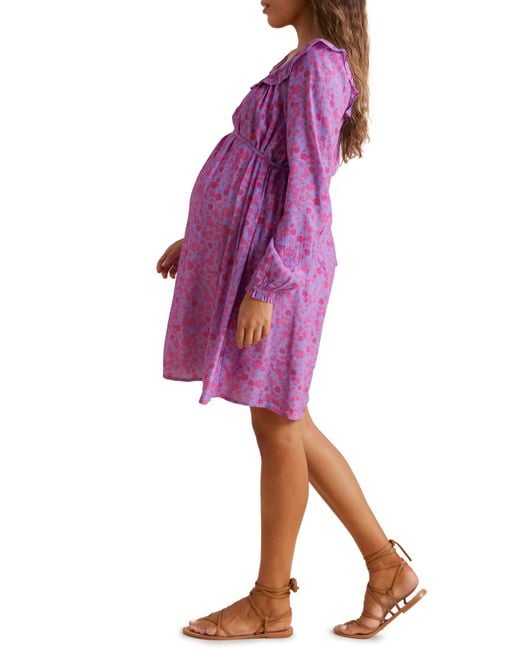 A Pea In The Pod Purple Floral Long Sleeve Maternity Dress
