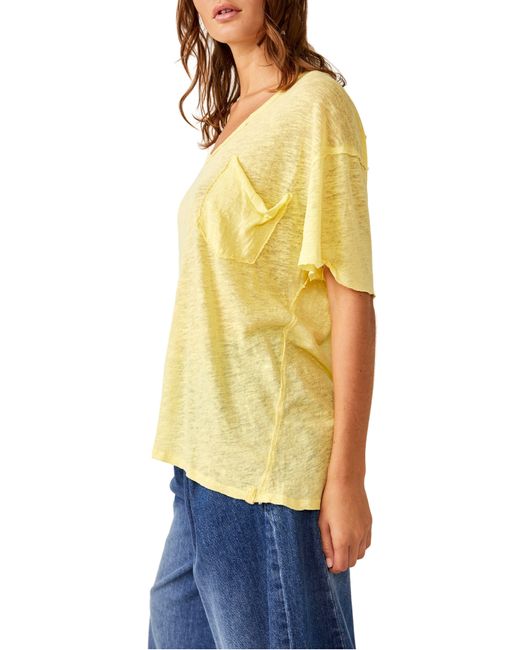 Free People Yellow All I Need Linen & Cotton T-shirt