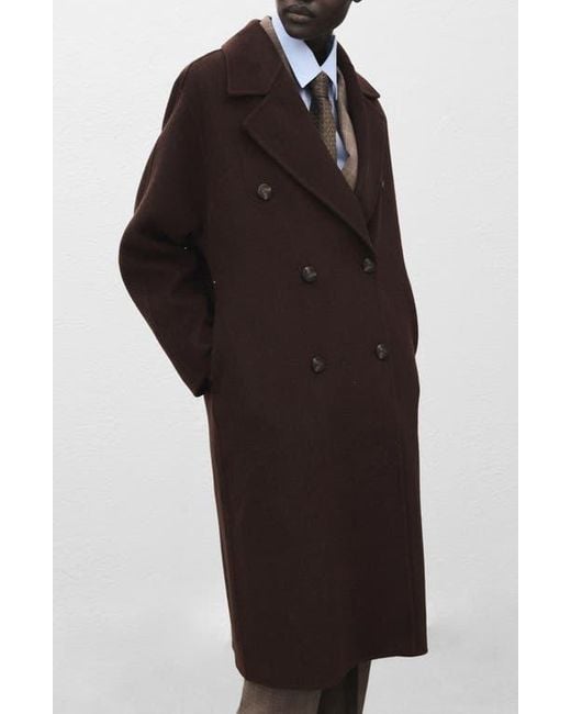 Mango Brown Picarol Double Breasted Wool Blend Coat