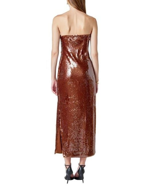 Endless Rose Brown Sequin Strapless Midi Dress
