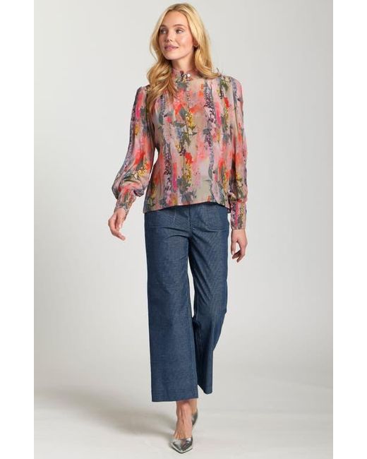 Apny Red Puff Shoulder Button Front Top