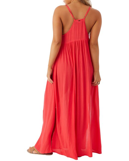 O'neill Sportswear Red Mel Semisheer Maxi Cover-up Dress